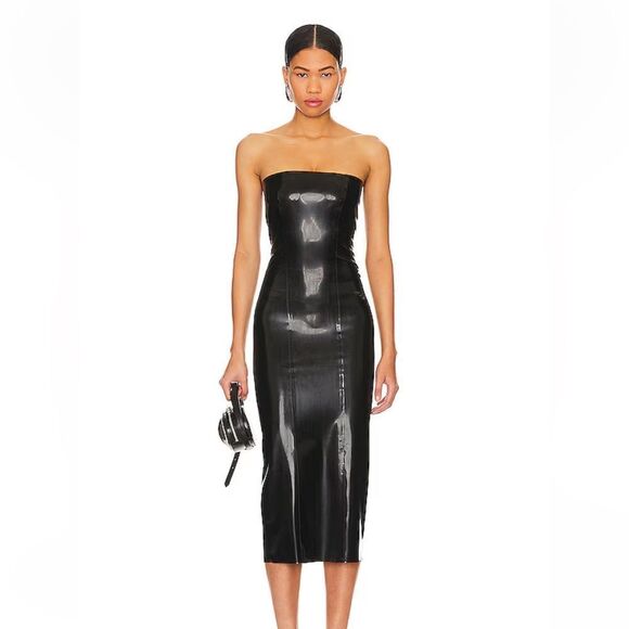 NBD Ambrose Latex midi dress black bodycon miaou Revolve strapless NWT S - Picture 1 of 10
